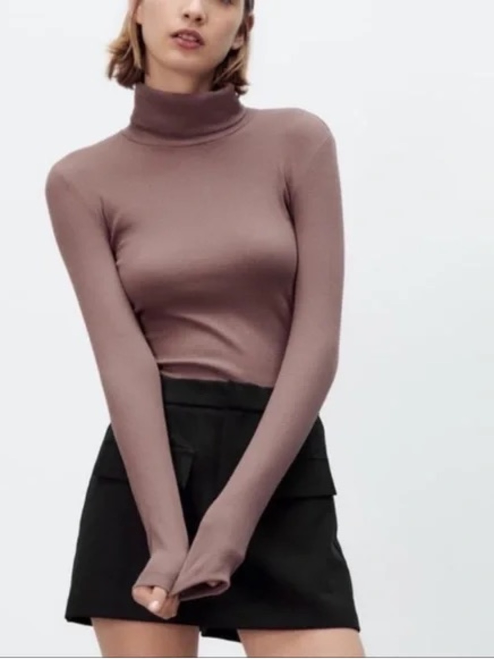 Zara Mocha Ripped Long Sleeve Turtleneck sz medium
